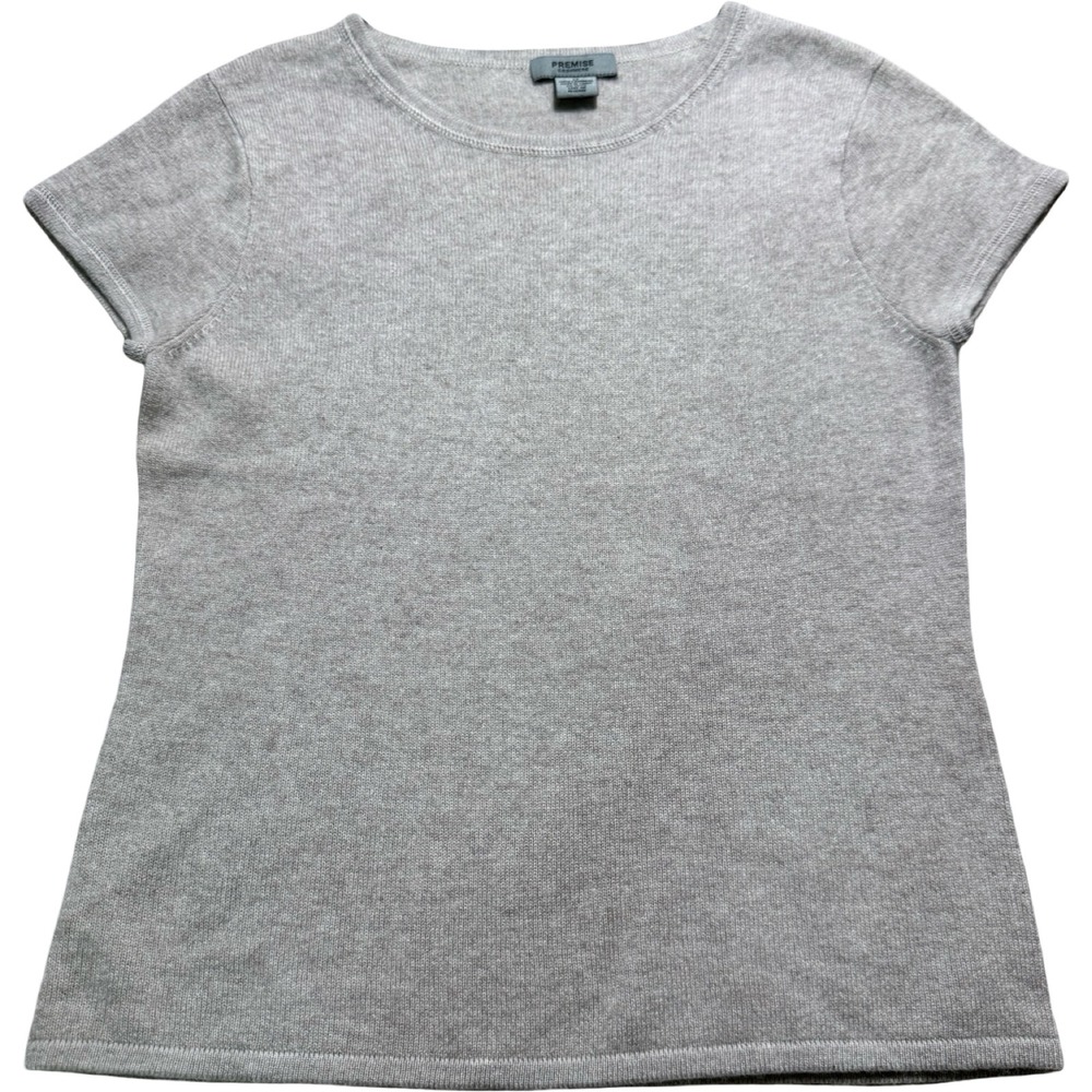 Premise Cashmere Sweater Womens M Taupe Gray 100% Cashmere Short Sleeve